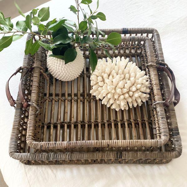 Teleni Rattan Tray W/ Leather Handles - Medium